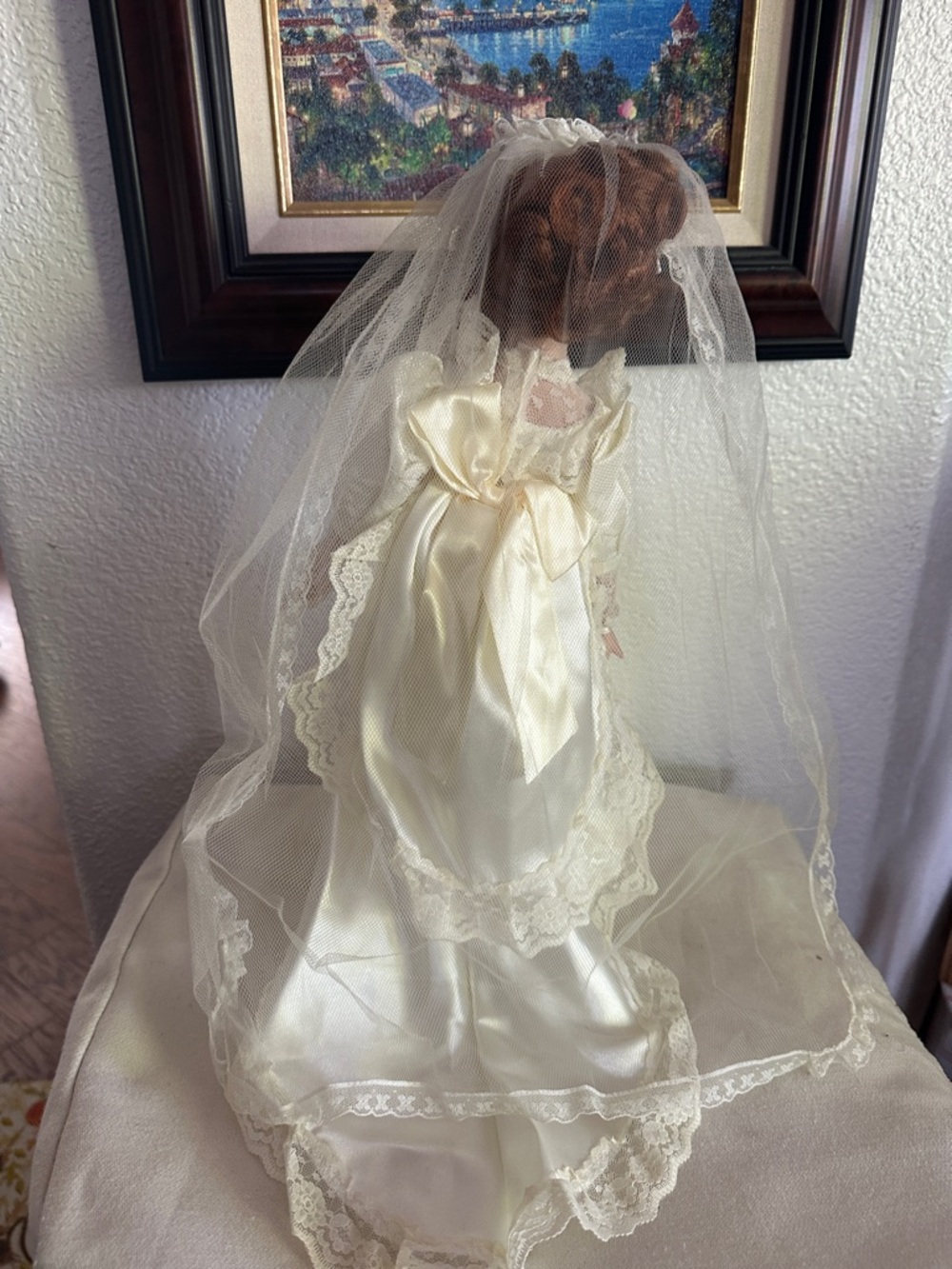 Porcelain Bride Doll in Cream Lace Wedding Gown - Picture 6 of 6
